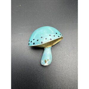 Vintage JJ Mushroom Gold Tone Blue Polka Dot Brooch Signed